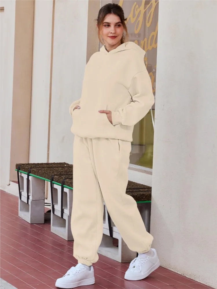 Fashion Men's Women Hoodies Sports 2-piece Set Autumn Winter New Casual Simple Pocket Pullover Trousers Streetwear Suit FFemale