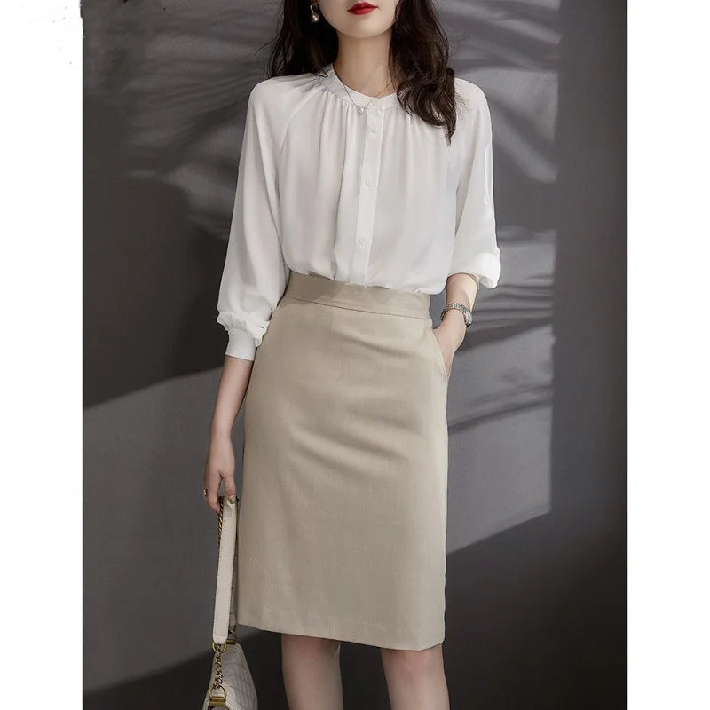 New Spring and Summer Women's Solid Colors High Waist Zipper Pockets Slim Bag Hip A-Line Appear Thin Fashion All-match Skirt