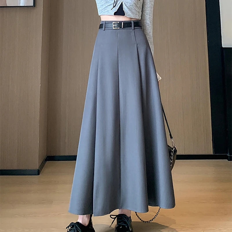 Temperament High Waist Suit Skirts for Women Spring Autumn Solid Color Pleated Skirts Woman Casual A-Line Midi Skirts Lady