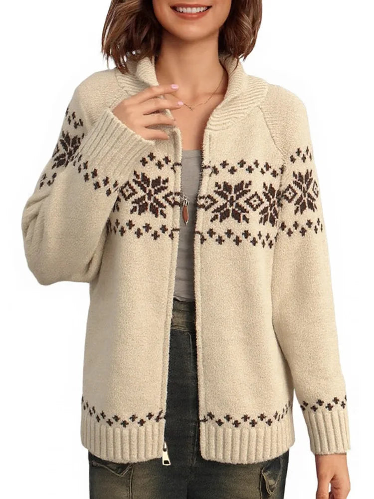 New Fashion Zipper Long Sleeve Knitted Cardigan Sweater Women Autumn Winter Elegant Sweater Coat Casual Loose Winter Clothes