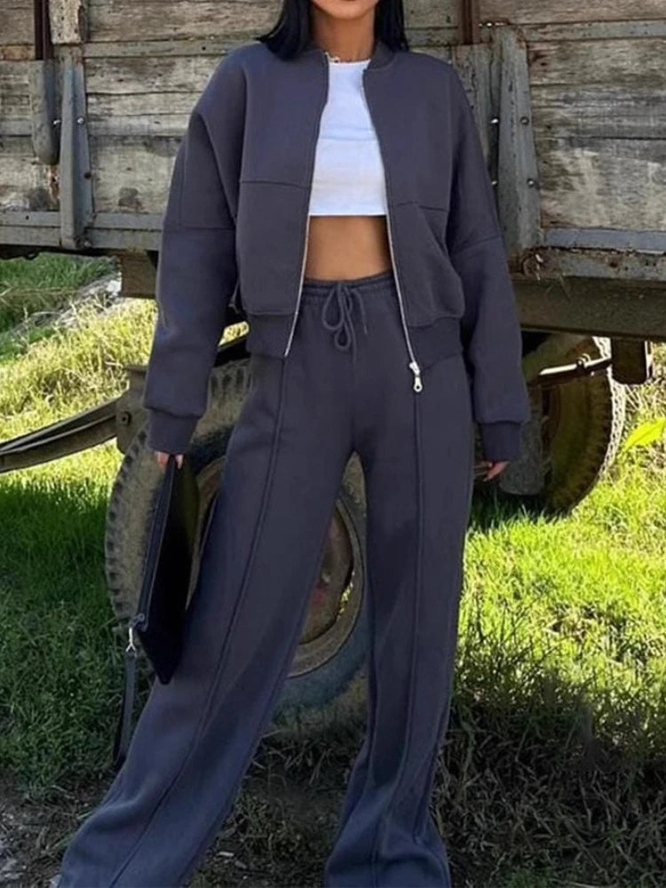 European American Casual Suit Autumn Winter Cardigan Sports Women's Clothing Street Style Long-sleeved Jacket Trousers Two-piece