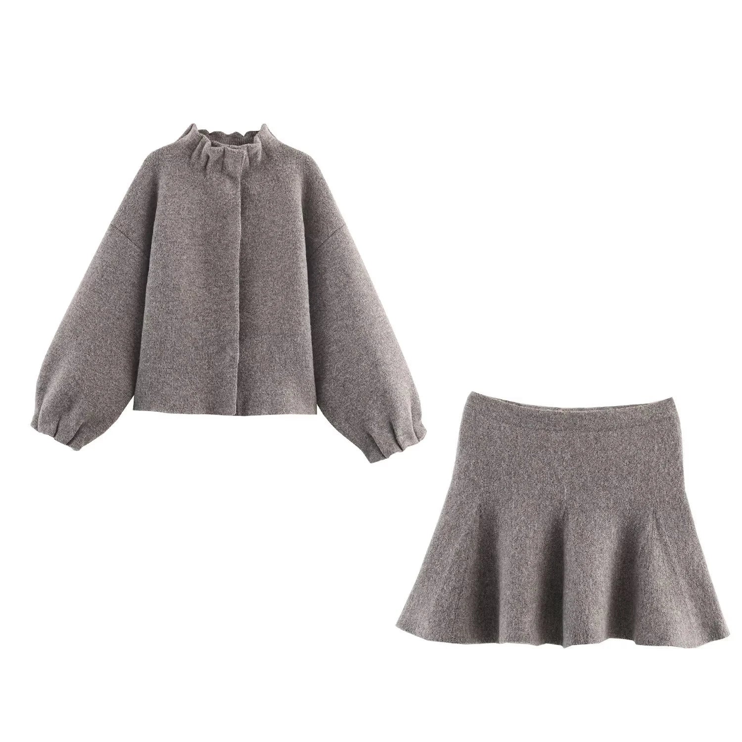 2025 autumn and winter new fashion women's clothing loose and slimming versatile short knitted jacket half skirt set