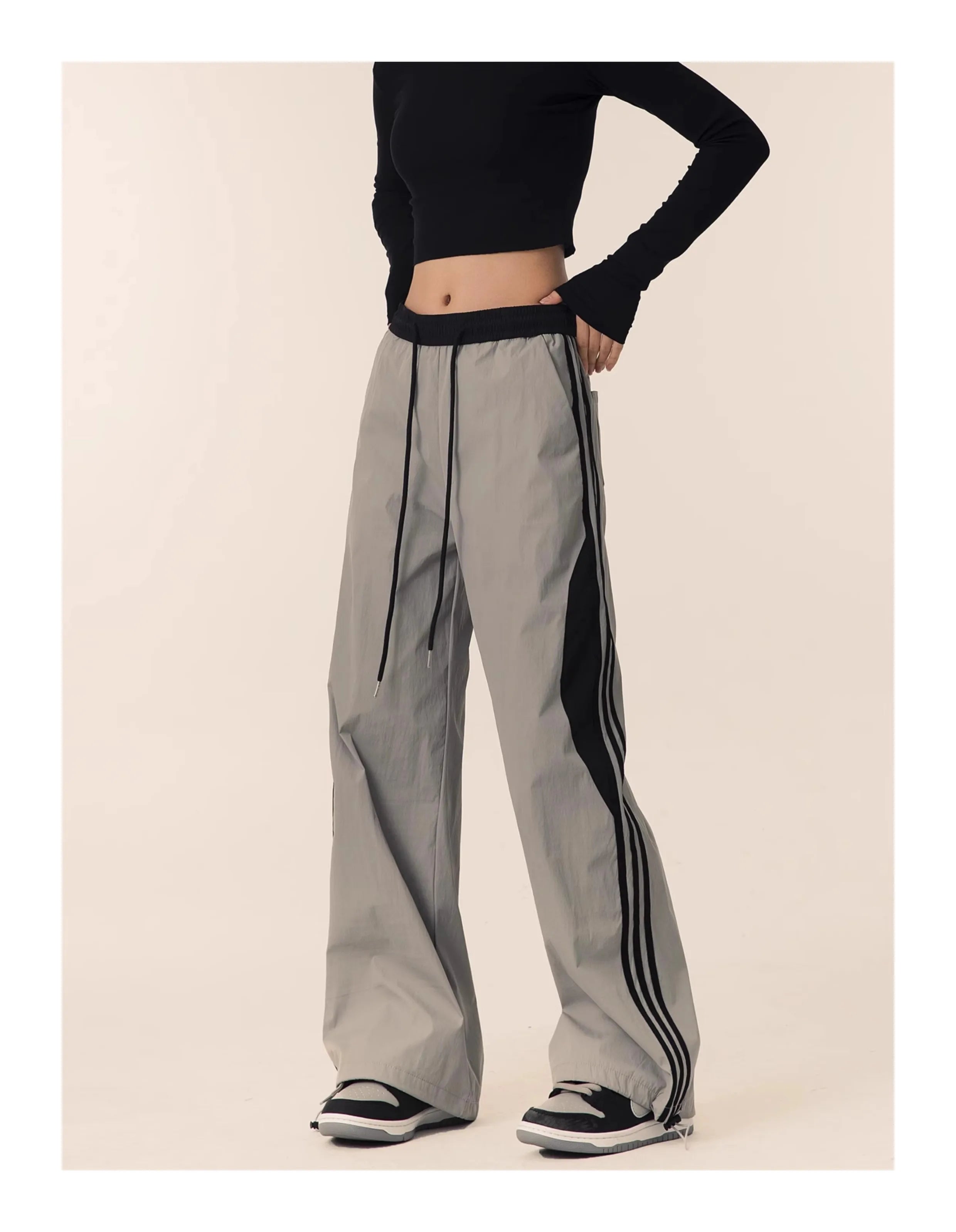 High waisted drooping casual wide leg pants 2024 new straight tube good-looking parachute work pants women's sports pants dopami