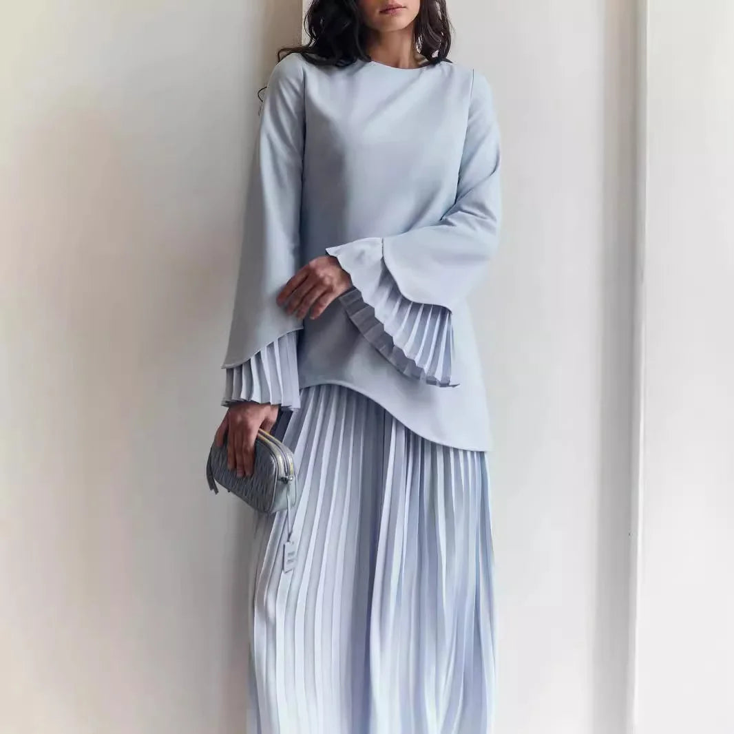 Eid Muslim Two Piece Set Women Top Long Skirt Suit Ramadan Morocco Dubai Islam Casual Ensemble Femme Arabic Skirts Outfits