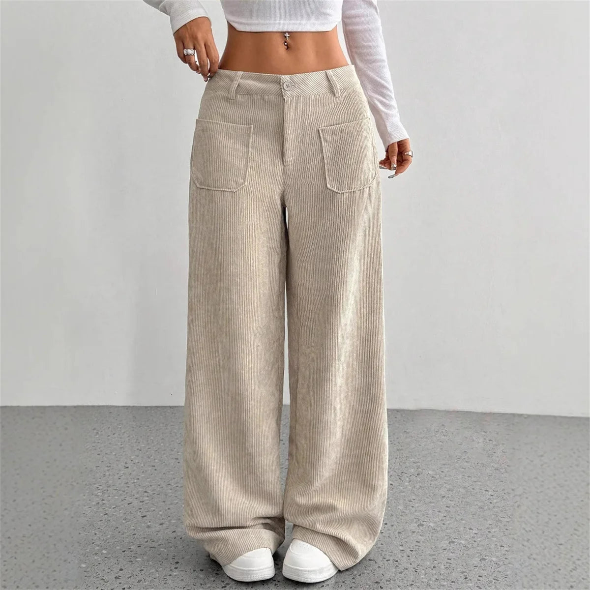 Women Autumn Winter Corduroy Pant Fashion Retro New In Wide Leg Trousers Lady Casual High Waist Solid Pants Street Chic Clothes