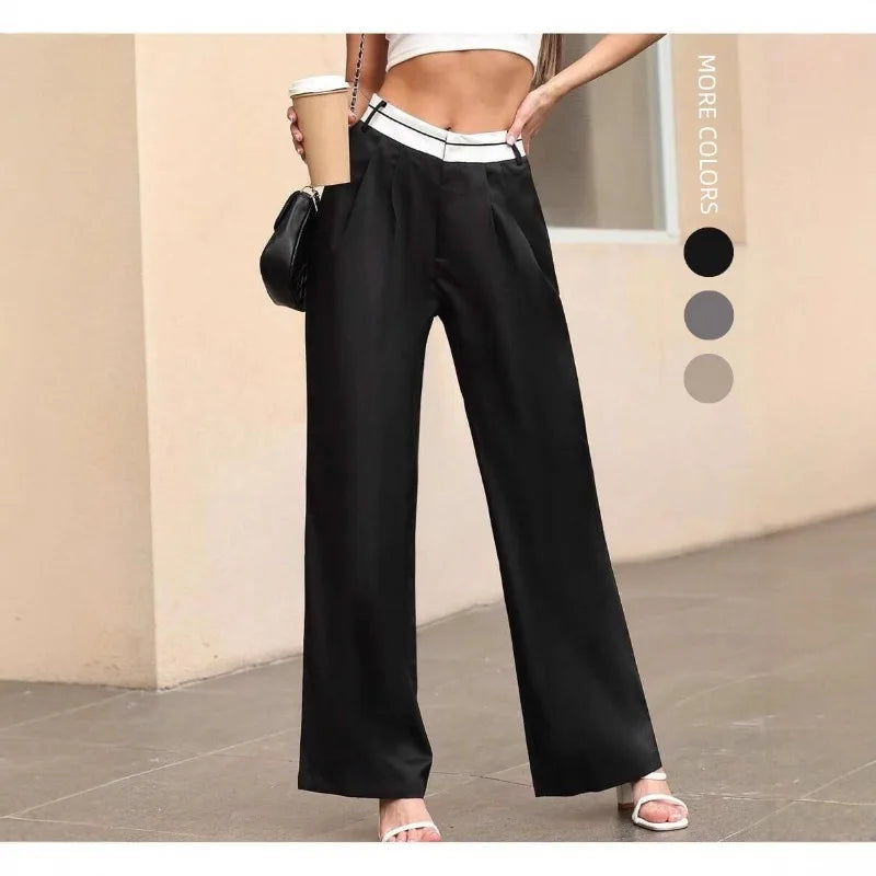 European American Autumn New Solid Color Fashion Slim Casual Trousers Floor-length Suit Pants