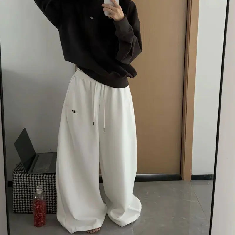 Oversize Cotton Pants Woman Y2K Casual Drawstring Trousers Korean Streetwear High Waist All Match Jogger Pants Grey Sweatpants