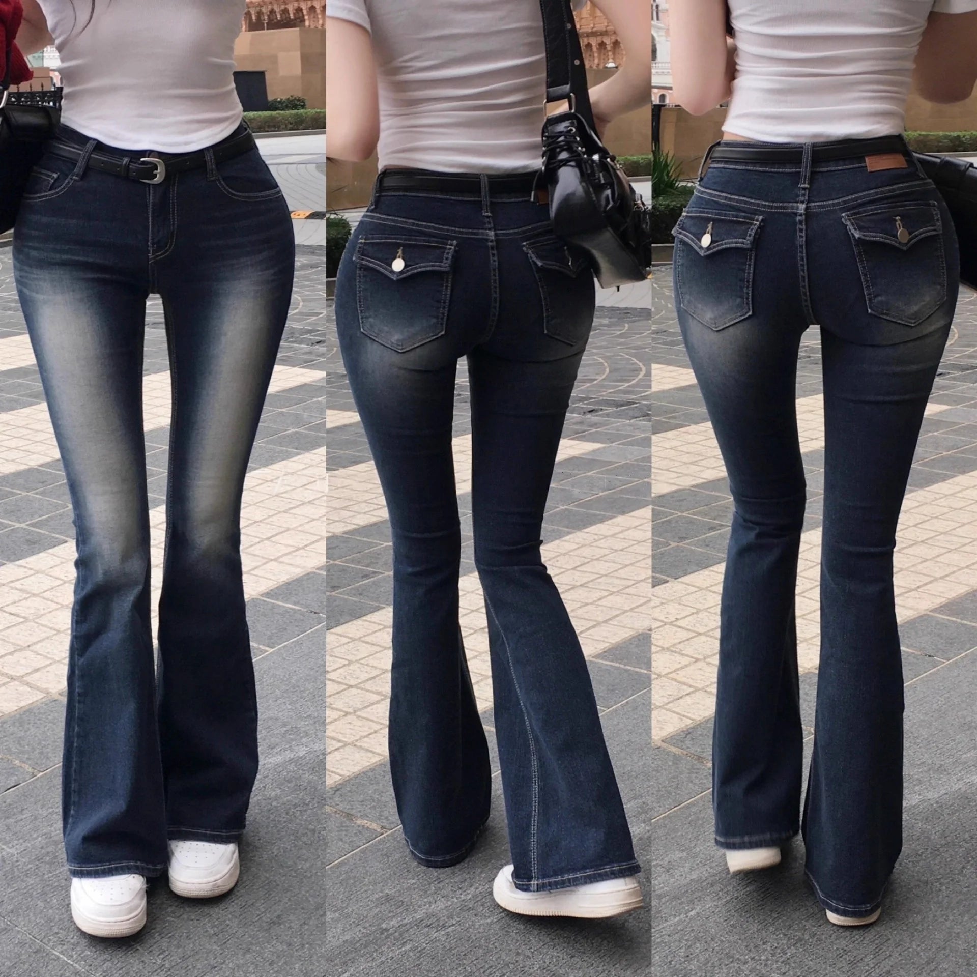 Low Waist Flared Jeans Slimming Legs Plump Hips Bla ey Cotton Stretch Denim Pants Women's Faion Spring 2025