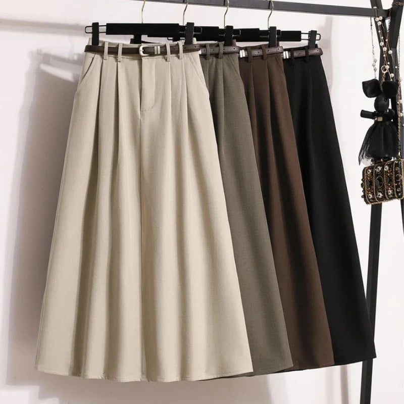 2025 Korean High Waisted Suit Pleated Skirt Plus Size Skirts for Women Autumn Elegant Solid Women's Wrap Umbrella Skirts
