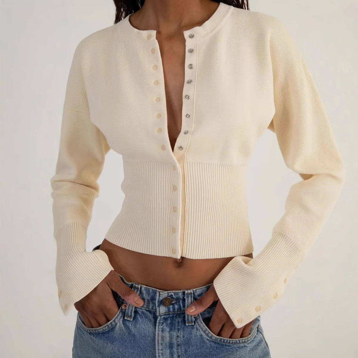 2025 Fashion Knitwear Cardigan Top Women's Ribbed Patchwork Slim Casual Cropped Inner Sweaters Women Knitted Cardigan Outwear