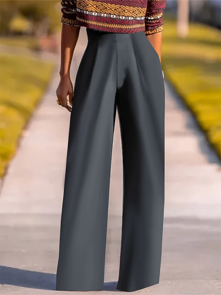 Women's Casual Fashion Solid Color Zipper Wide-legged Suit Pants Business Trousers 2025 Summer New Hundreds